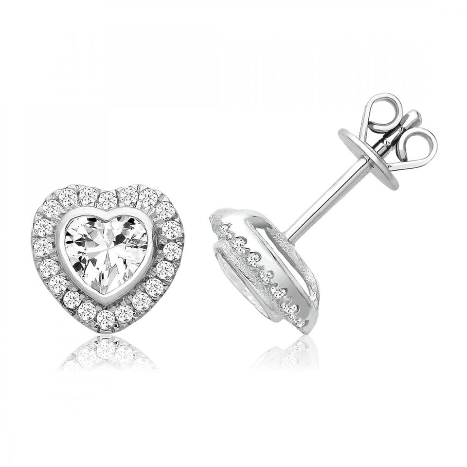 Francis & Gaye Silver Stone Set Halo Style Heart Earrings