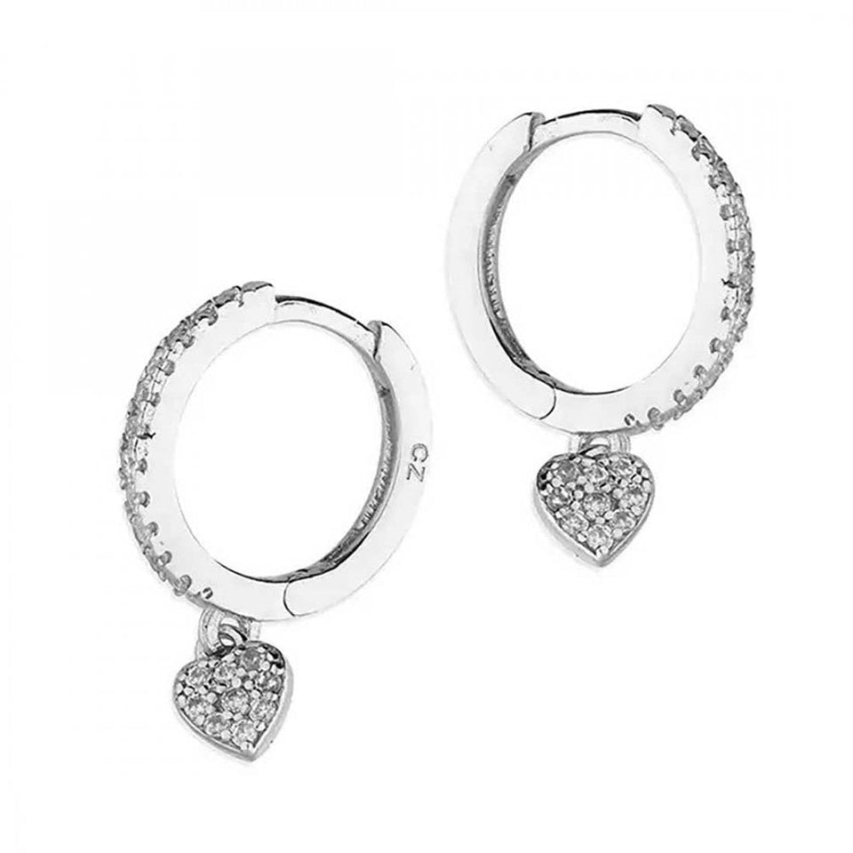 Francis & Gaye Silver & Stone Set Heart Drop Hoops