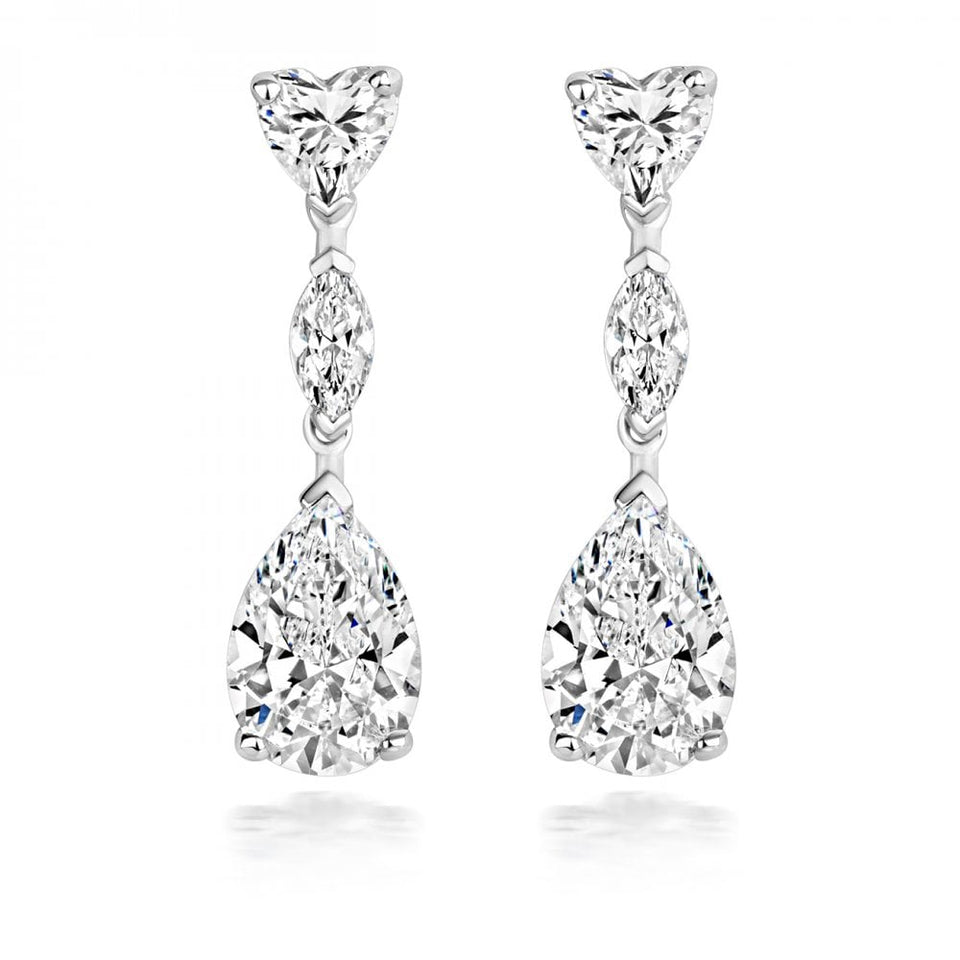 Francis & Gaye Silver Stone Set Heart, Marquise & Pear Drop Earrings