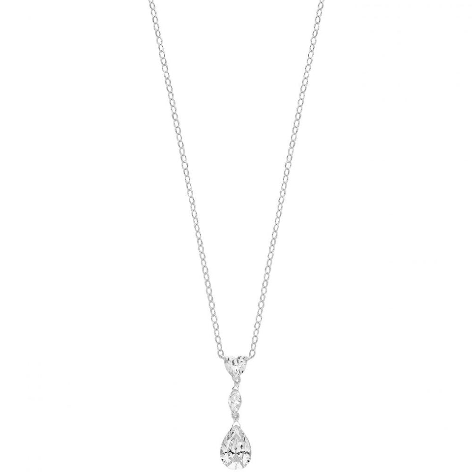 Francis & Gaye Silver Stone Set Heart, Marquise & Pear Drop Necklace