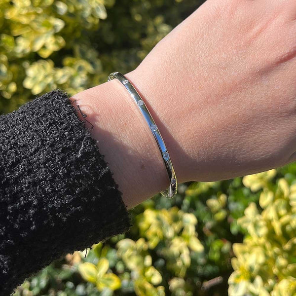 Francis & Gaye Silver & Stone Set Hinged Bangle