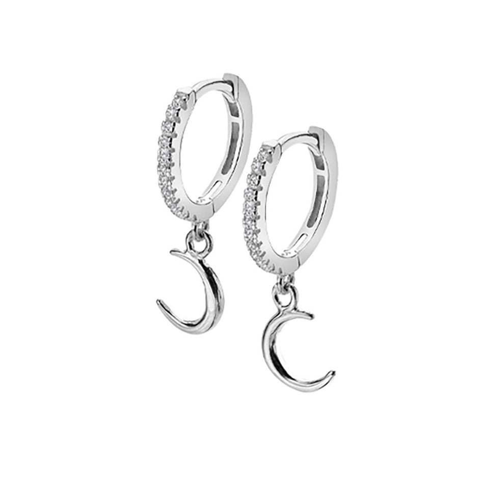 Francis & Gaye Silver Stone Set Moon Huggie Hoops