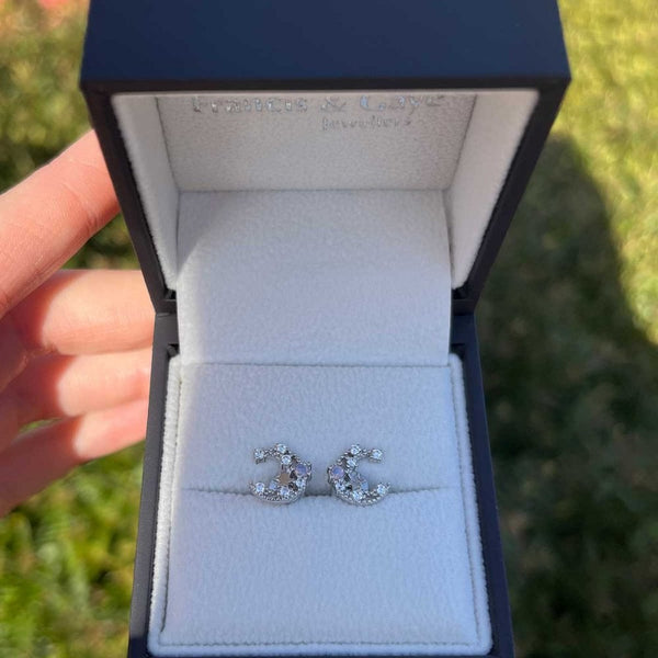 Francis & Gaye Silver & Stone Set Moon & Star Earrings
