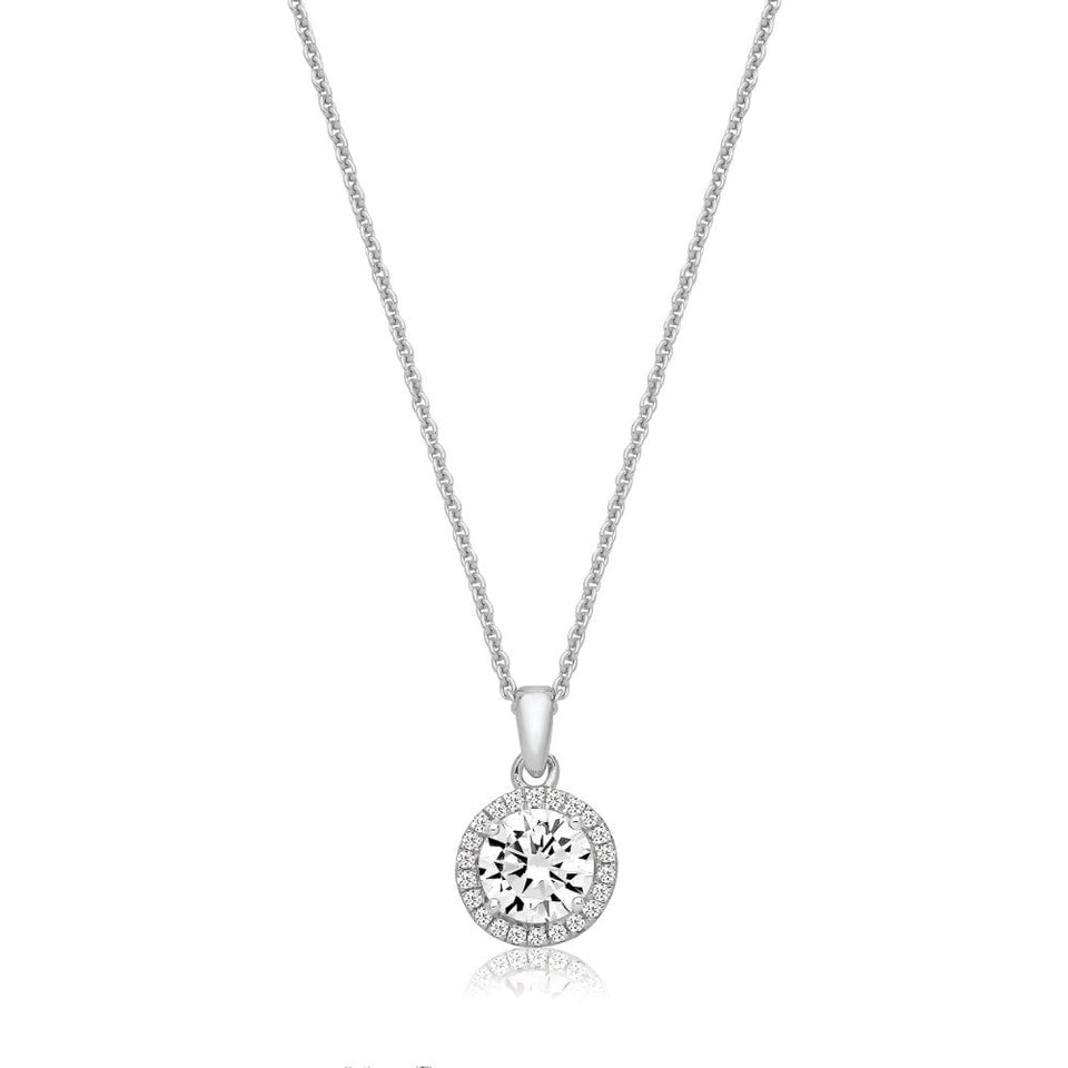 Francis & Gaye Silver Stone Set Round Halo Style Necklace