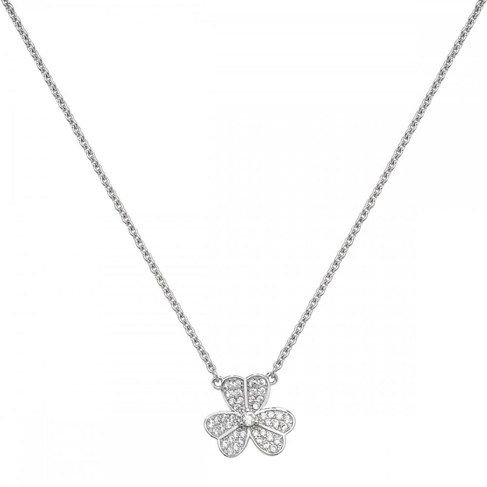 Francis & Gaye Silver Stone Set Shamrock Necklace