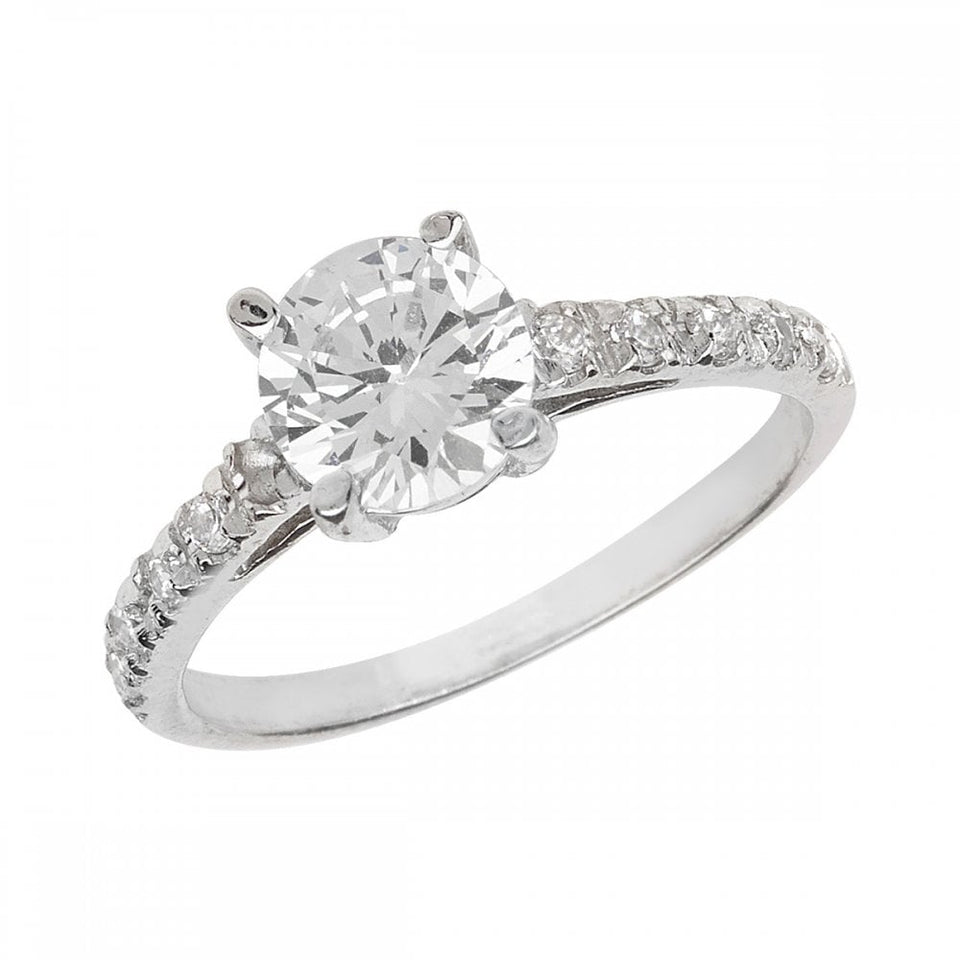 Francis & Gaye Silver Stone Set Shoulders Solitaire Ring
