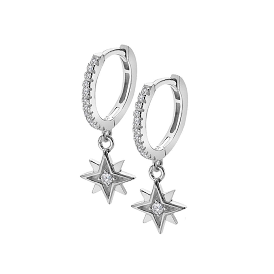 Francis & Gaye Silver Stone Set Star Huggie Hoops