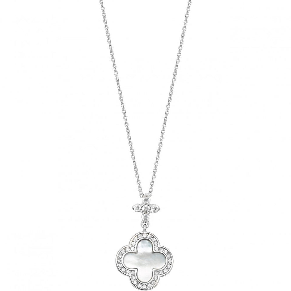 Francis & Gaye Silver Stone Set Stone Set Mother of Pearl Clover Necklace