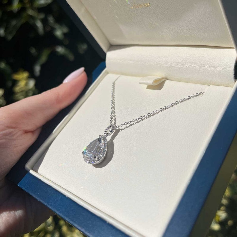 Francis & Gaye Silver Stone Set Teardrop Necklace