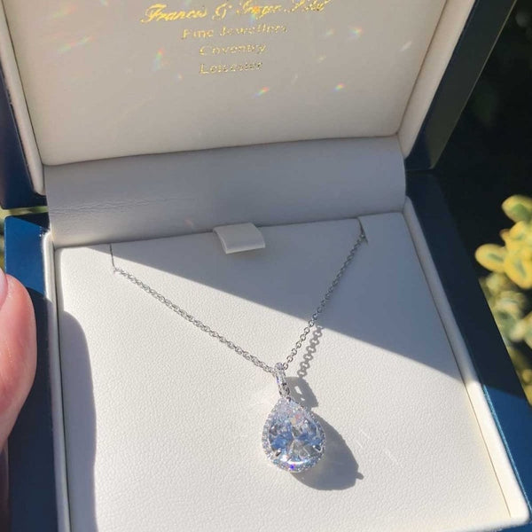 Francis & Gaye Silver Stone Set Teardrop Necklace