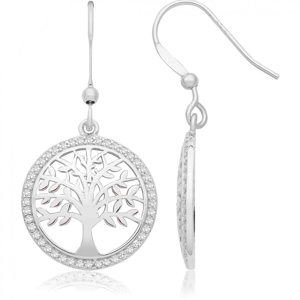 Francis & Gaye Silver Stone Set Tree of Life Earring Drops