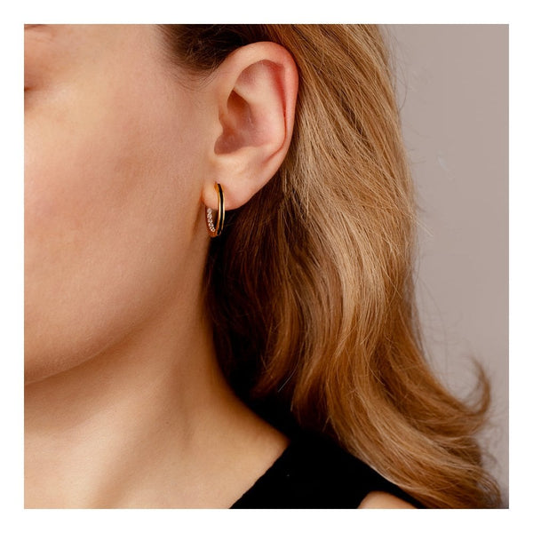 Francis & Gaye Small Ladies Gold Plated Black Enamel Hoops