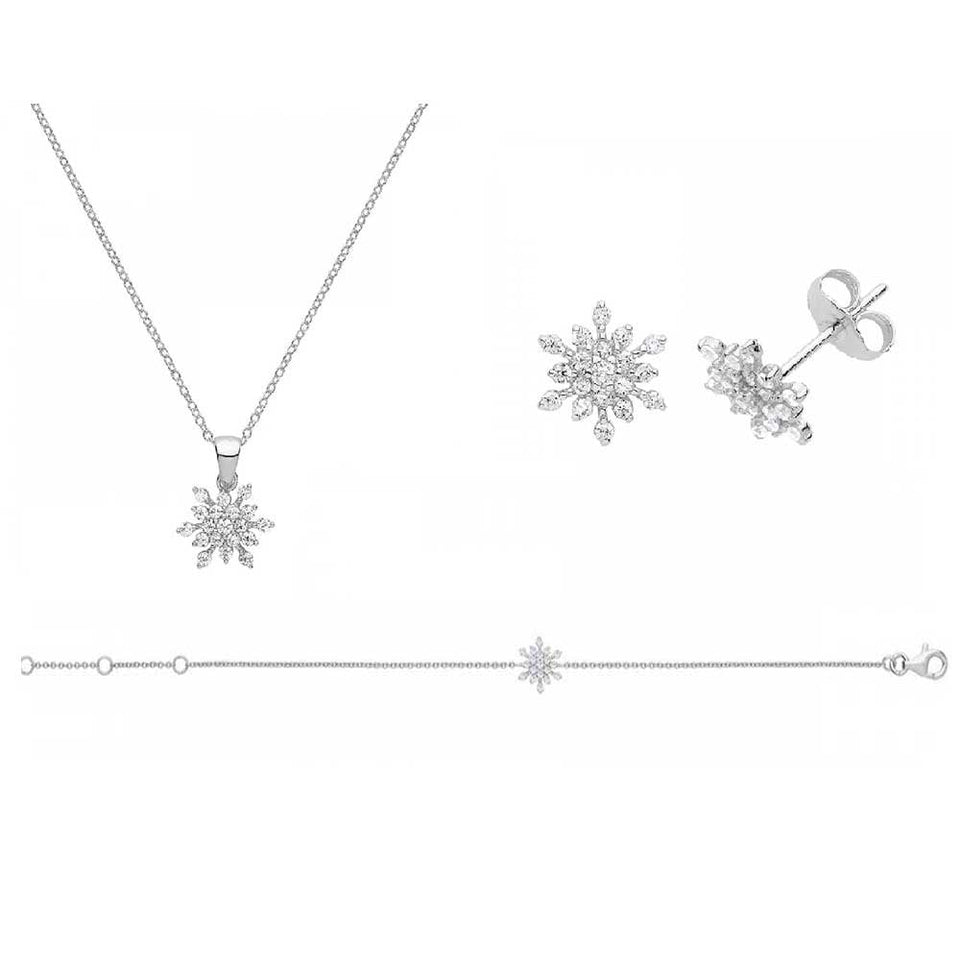 Francis & Gaye Snowflake Necklace, Earring and Bracelet Gift Set