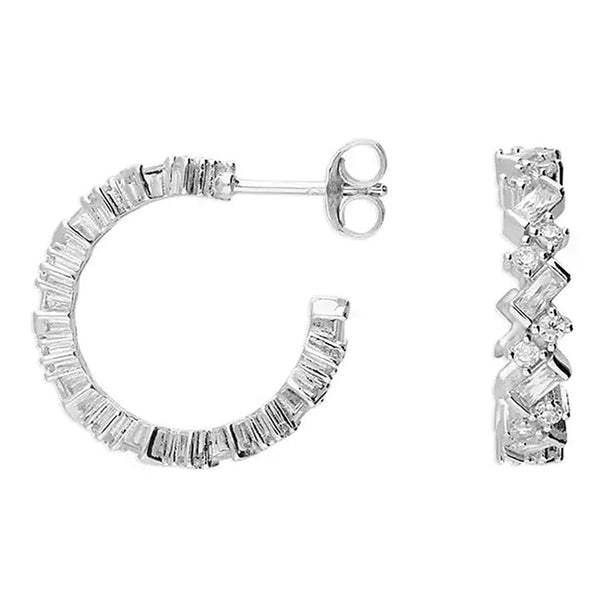Francis & Gaye Sterling Silver Baguette Cut Hooped Studs