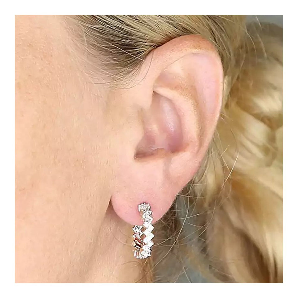 Francis & Gaye Sterling Silver Baguette Cut Hooped Studs