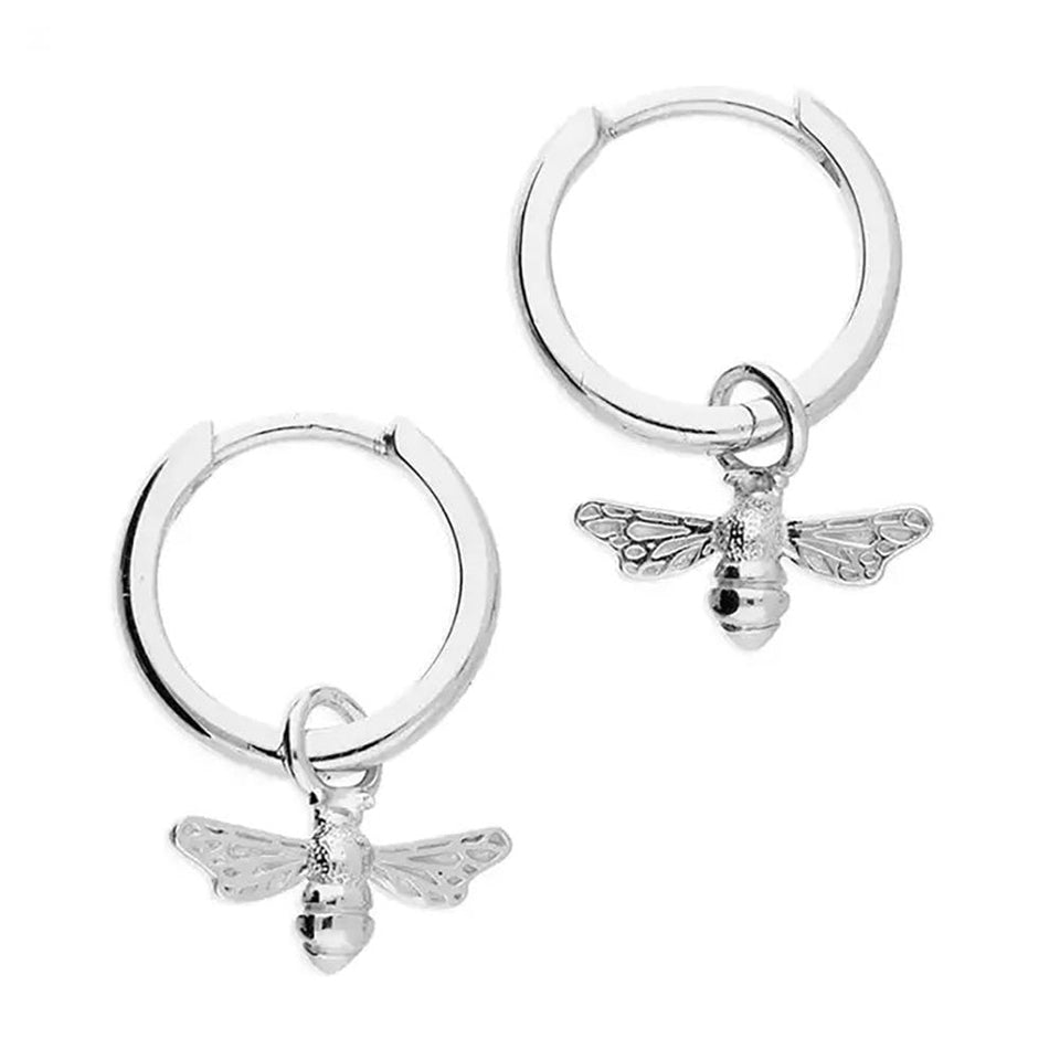 Francis & Gaye Sterling Silver Bee Hinged Huggie Hoops
