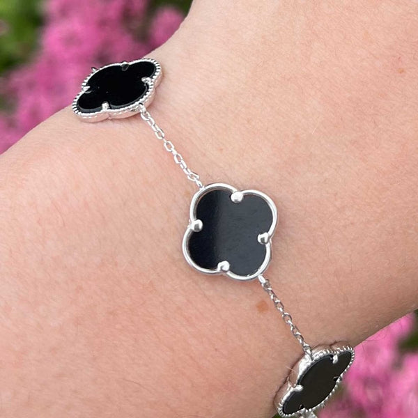 Francis & Gaye Sterling Silver & Black Onyx Flower Bracelet