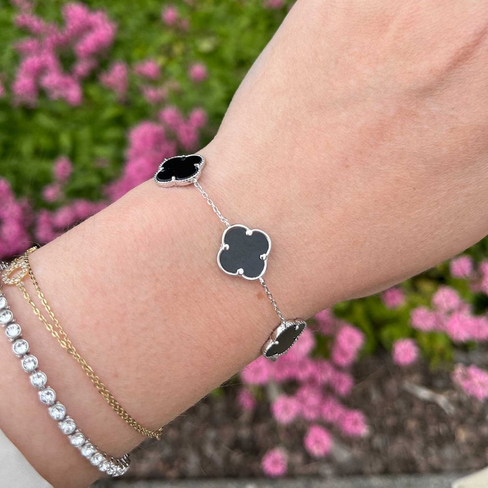 Francis & Gaye Sterling Silver & Black Onyx Flower Bracelet