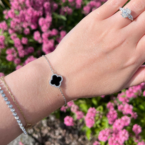 Francis & Gaye Sterling Silver & Black Onyx Stone Set Flower Bracelet