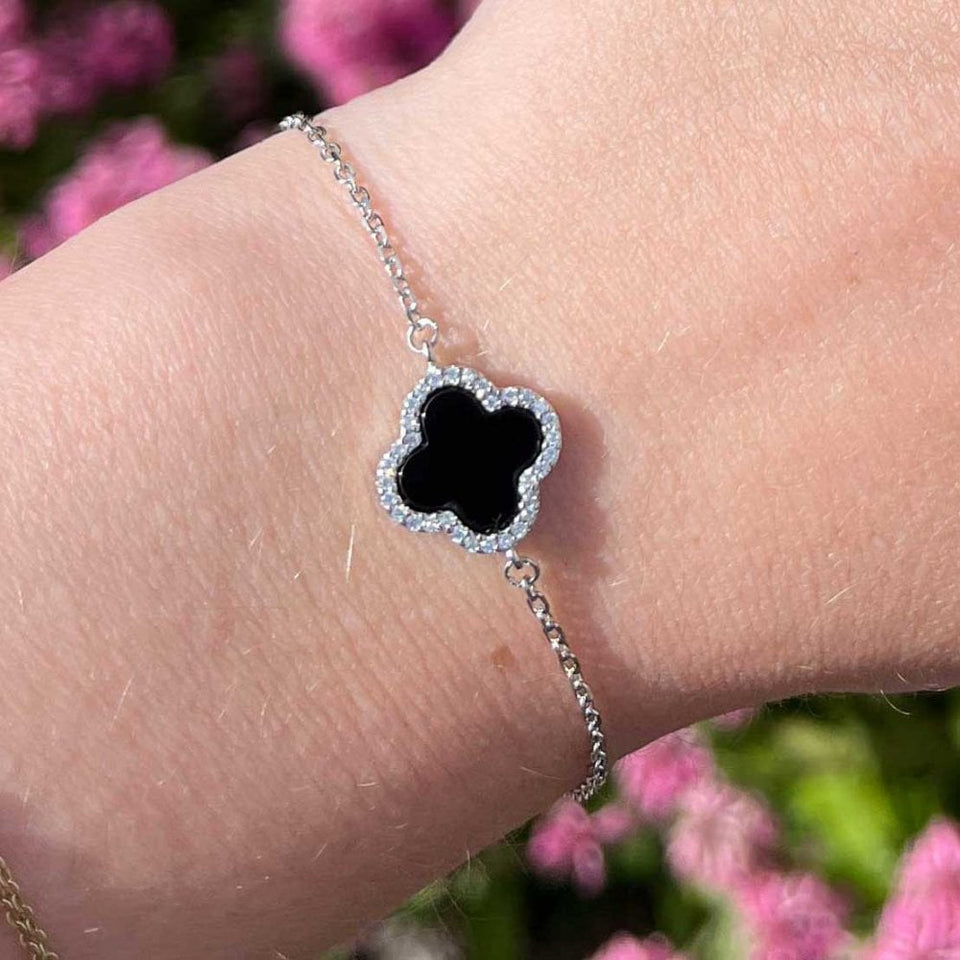 Francis & Gaye Sterling Silver & Black Onyx Stone Set Flower Bracelet