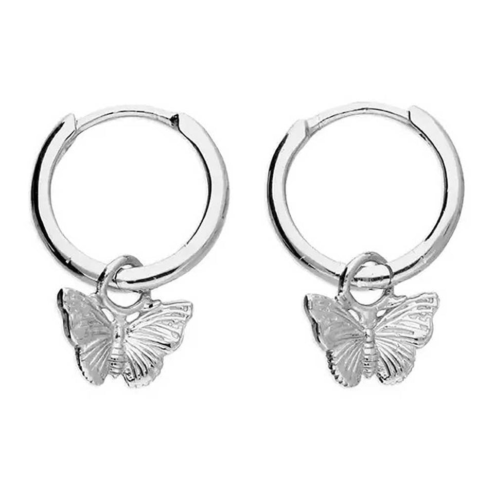 Francis & Gaye Sterling Silver Butterfly Drop Huggie Hoops