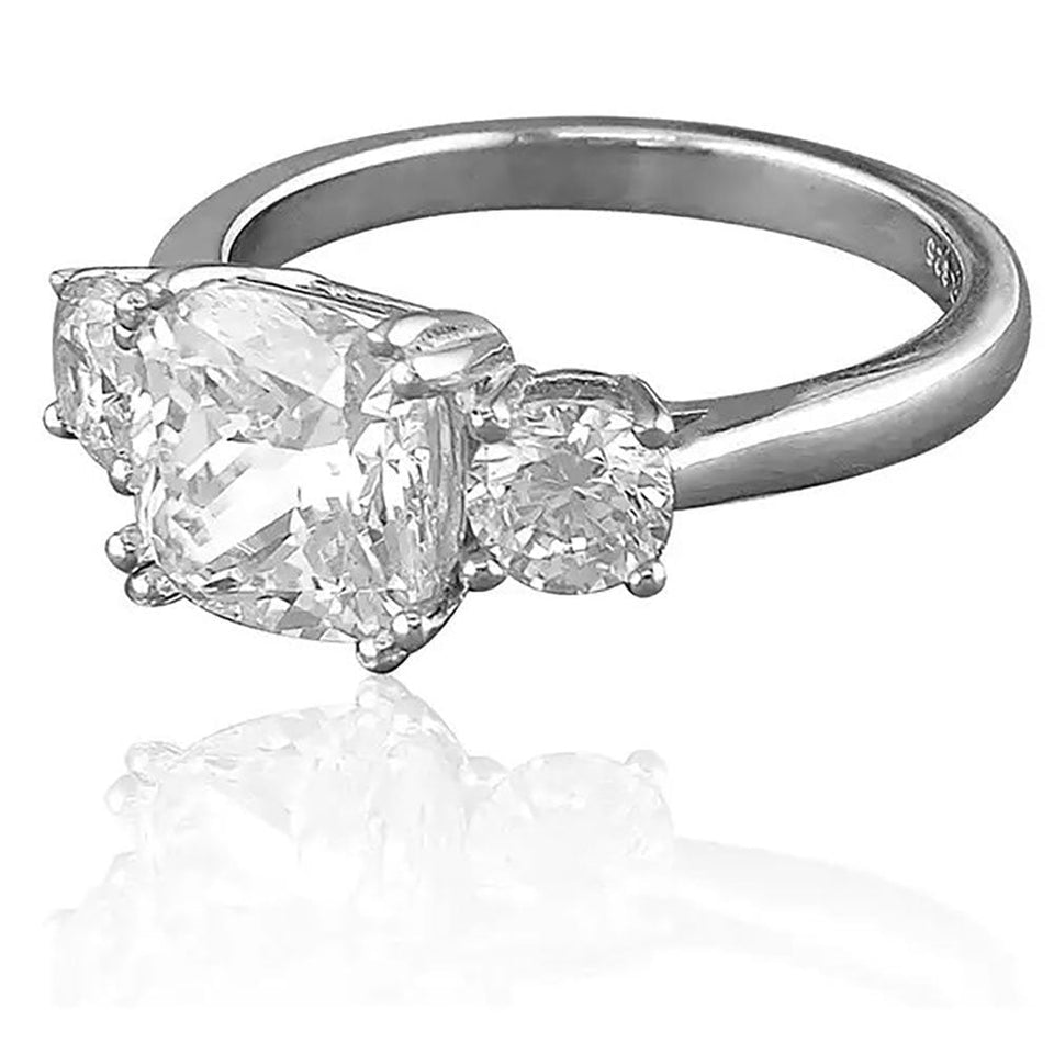 Francis & Gaye Sterling Silver Cushion Cut Trilogy Ring
