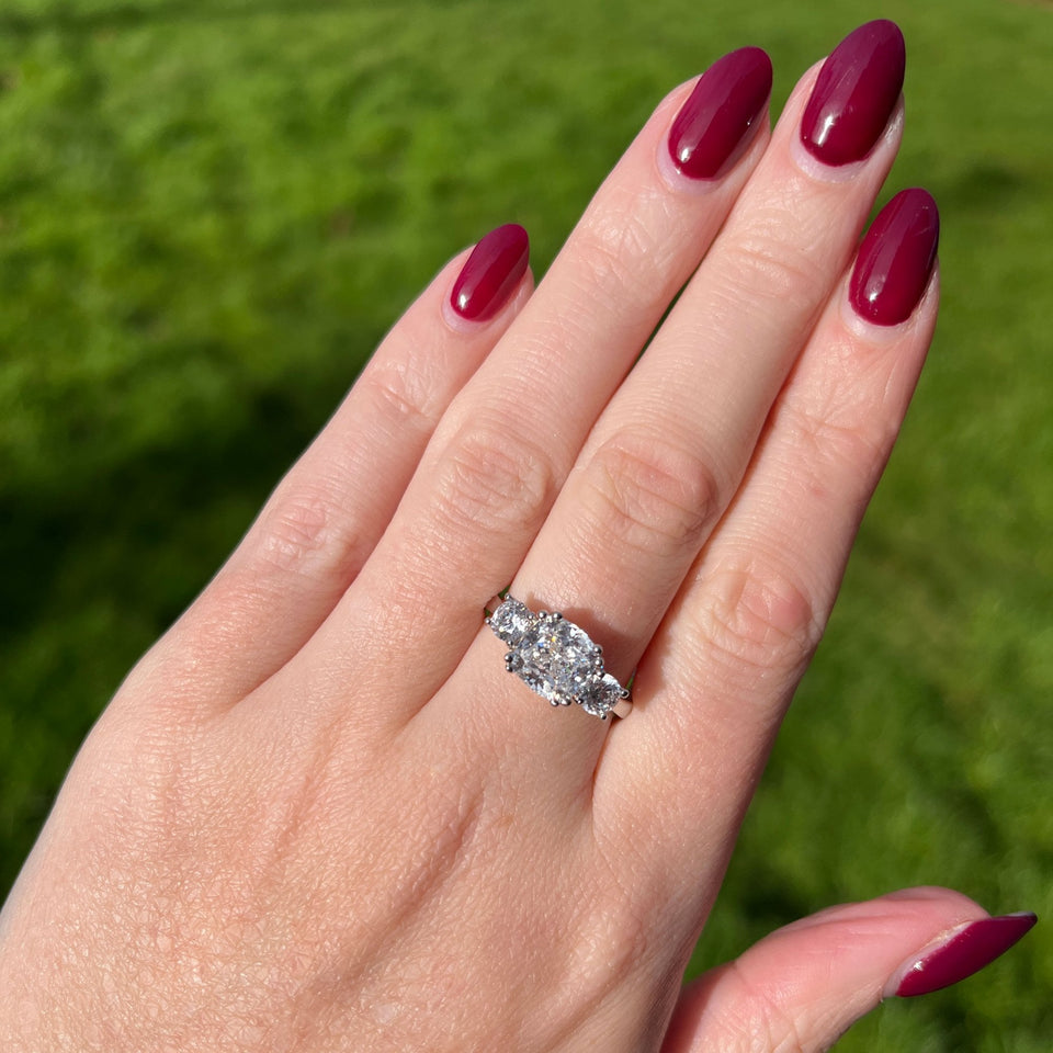 Francis & Gaye Sterling Silver Cushion Cut Trilogy Ring