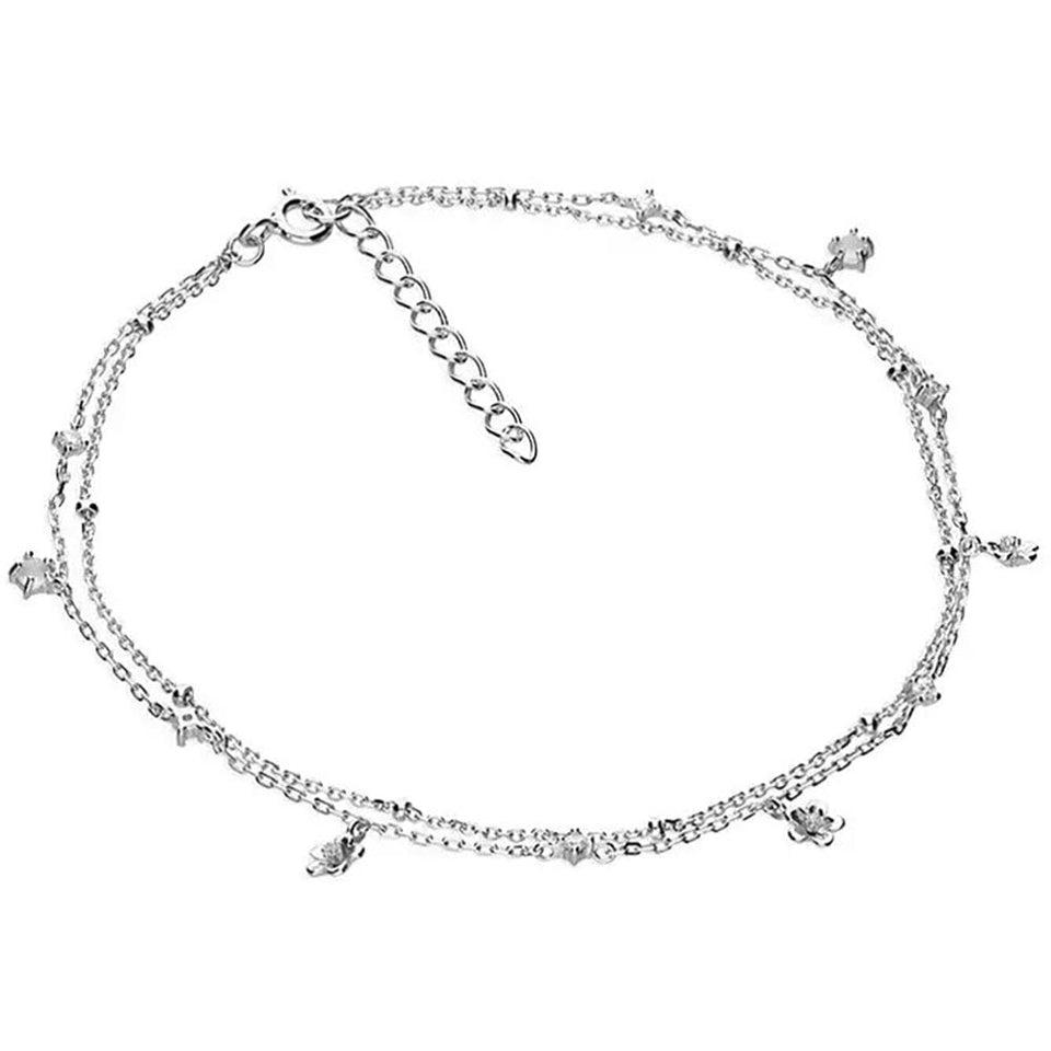 Francis & Gaye Sterling Silver Double Chain Flower Anklet