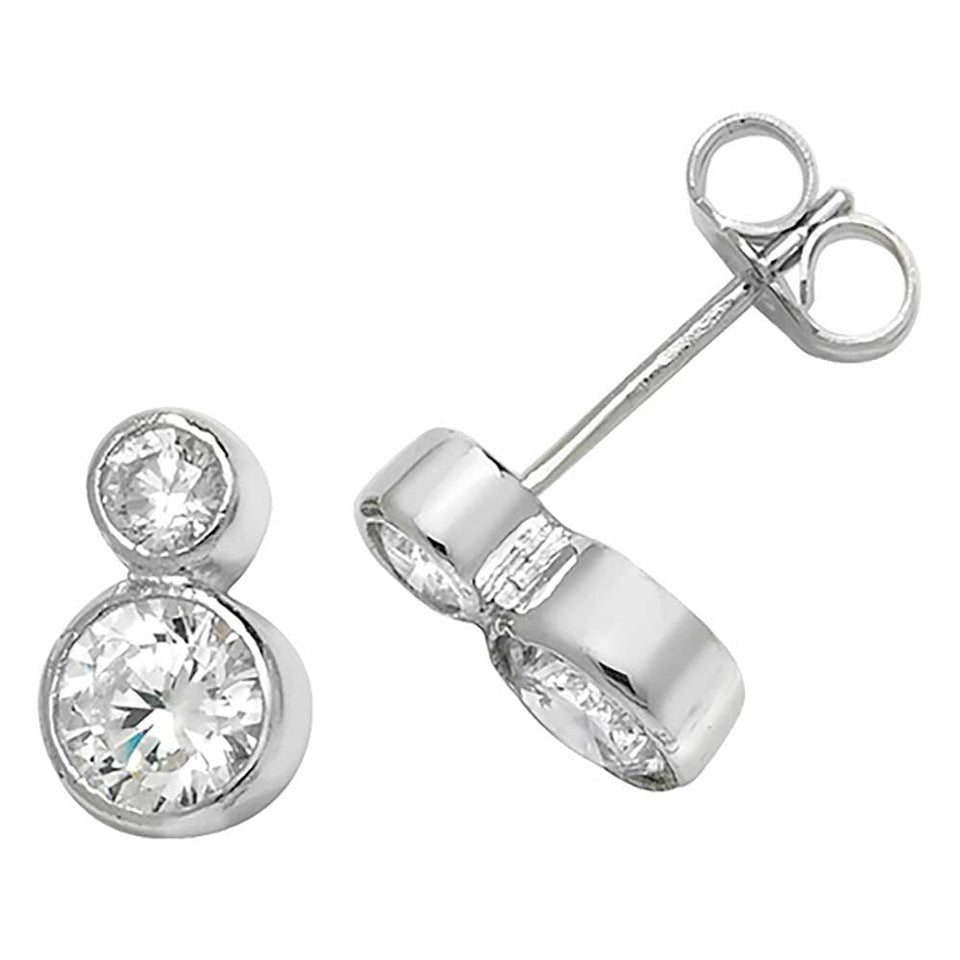 Francis & Gaye Sterling Silver Double Stone Earring Studs