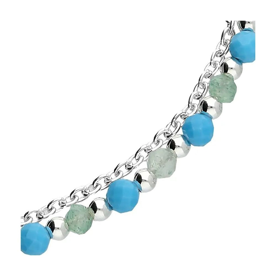 Francis & Gaye Sterling Silver Double Strand Adventurine & Turquoise Anklet