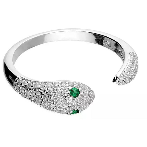 Francis & Gaye Sterling Silver Green Eye Snake Ring