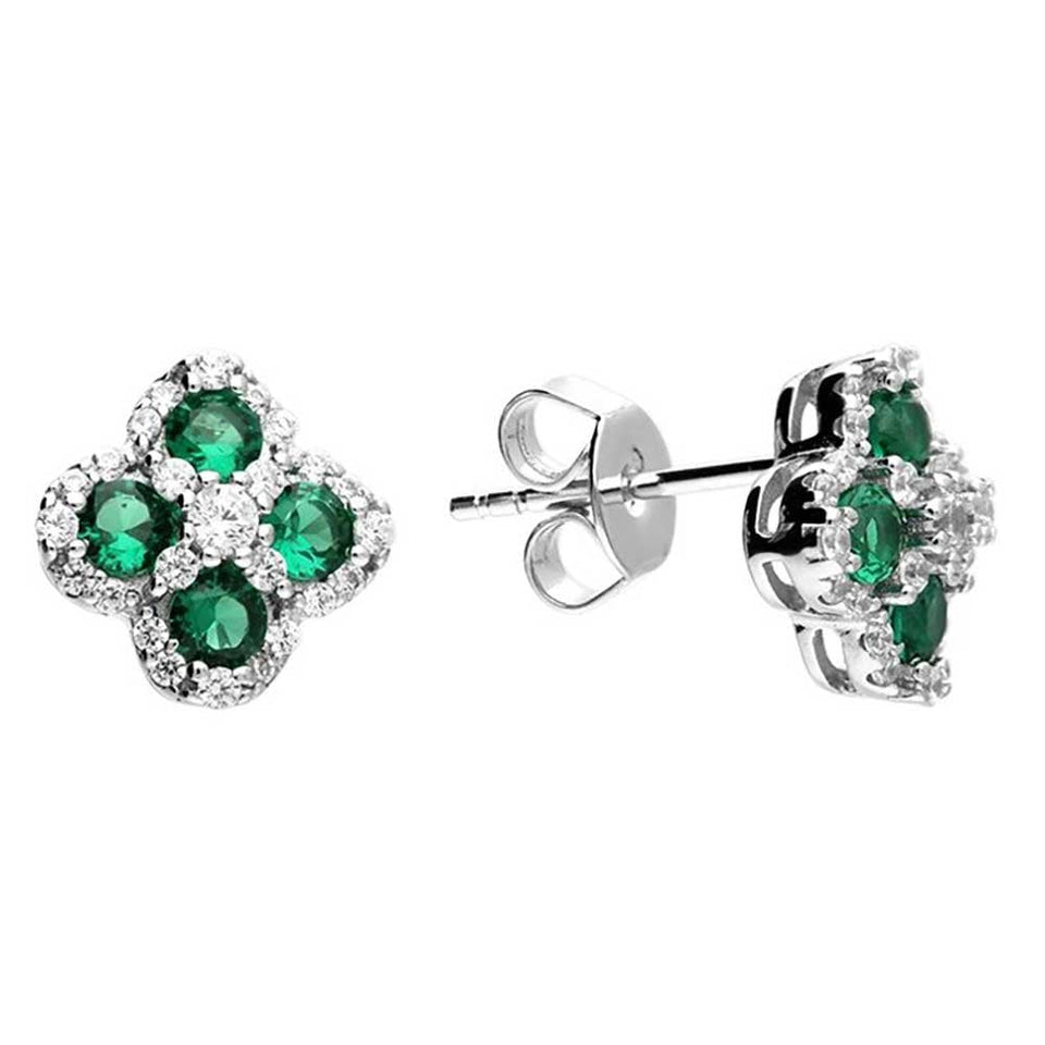 Francis & Gaye Sterling Silver Green Stone Set Clover Earrings