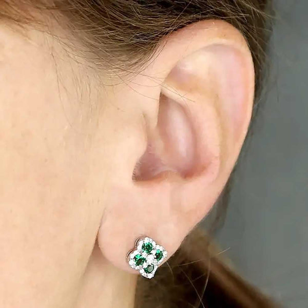 Francis & Gaye Sterling Silver Green Stone Set Clover Earrings