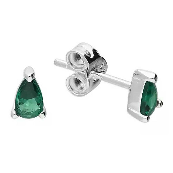 Francis & Gaye Sterling Silver Green Teardrop Earring Studs
