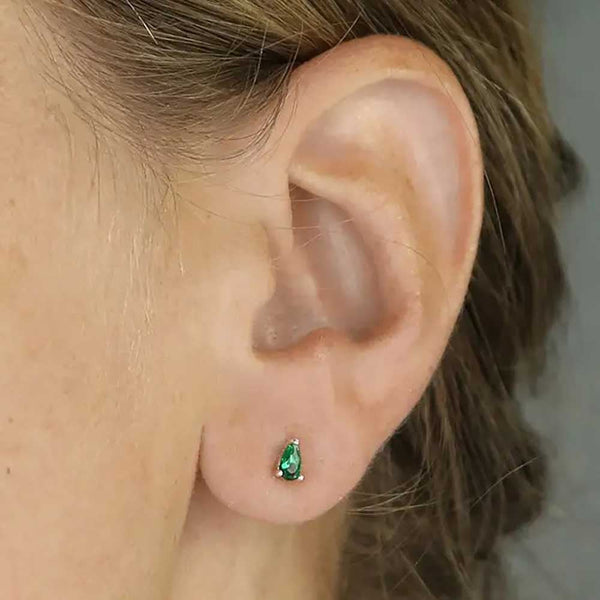Francis & Gaye Sterling Silver Green Teardrop Earring Studs