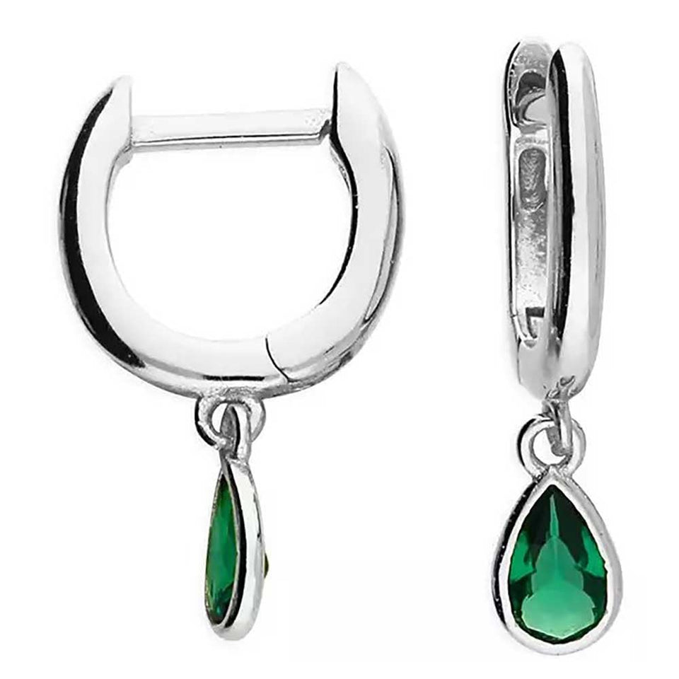 Francis & Gaye Sterling Silver Green Teardrop Huggie Hoops