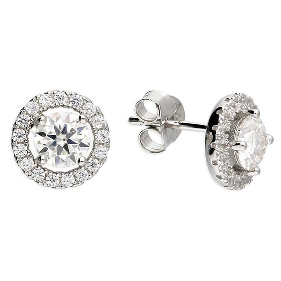 Francis & Gaye Sterling Silver Moissanite Halo Earring Studs