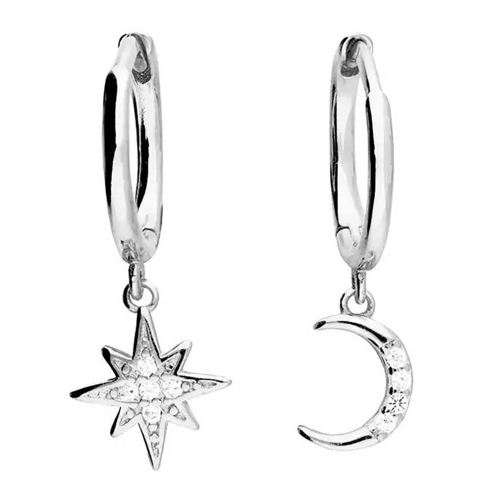 Francis & Gaye Sterling Silver Moon & Stars Huggie Hoops