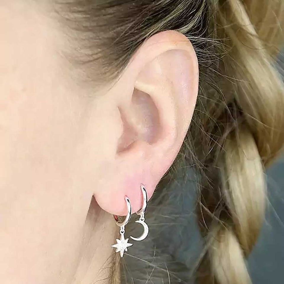 Francis & Gaye Sterling Silver Moon & Stars Huggie Hoops