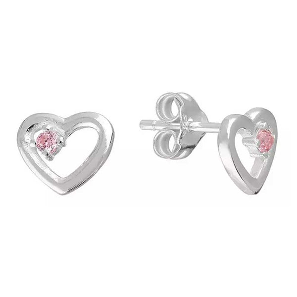 Francis & Gaye Sterling Silver Open Heart with Pink Stone Earrings