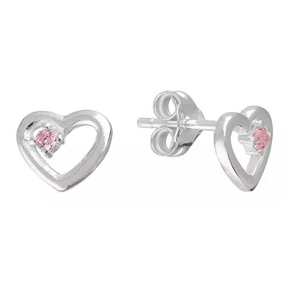 Francis & Gaye Sterling Silver Open Heart with Pink Stone Earrings