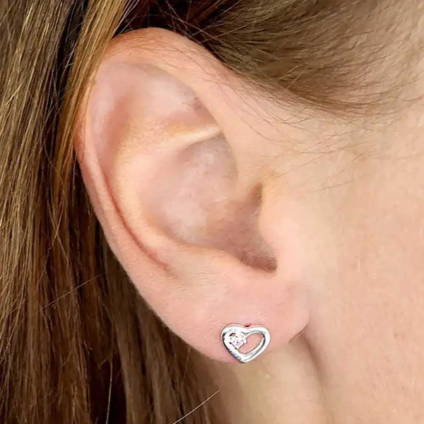 Francis & Gaye Sterling Silver Open Heart with Pink Stone Earrings