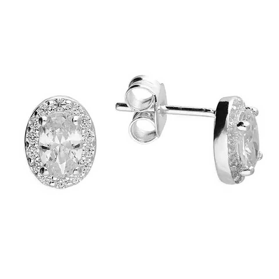 Francis & Gaye Sterling Silver Oval Halo Earring Studs