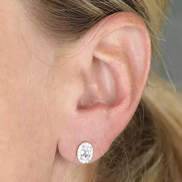 Francis & Gaye Sterling Silver Oval Halo Earring Studs