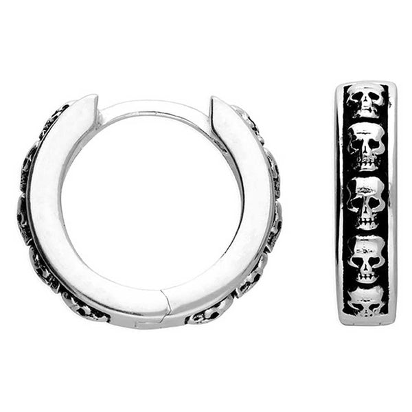 Francis & Gaye Sterling Silver Oxidised Skull Huggie Earrings