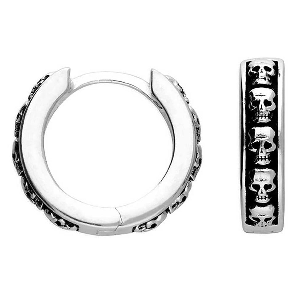 Francis & Gaye Sterling Silver Oxidised Skull Huggie Earrings