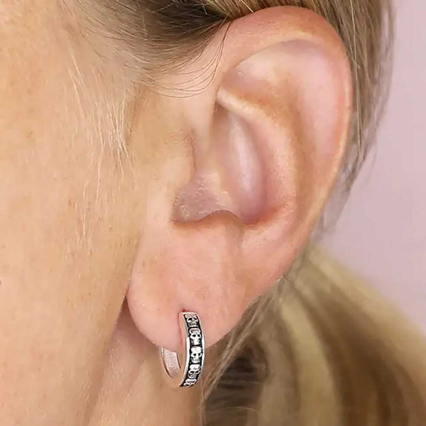 Francis & Gaye Sterling Silver Oxidised Skull Huggie Earrings