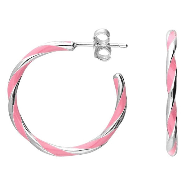 Francis & Gaye Sterling Silver & Pink Enamel Twisted Hoops