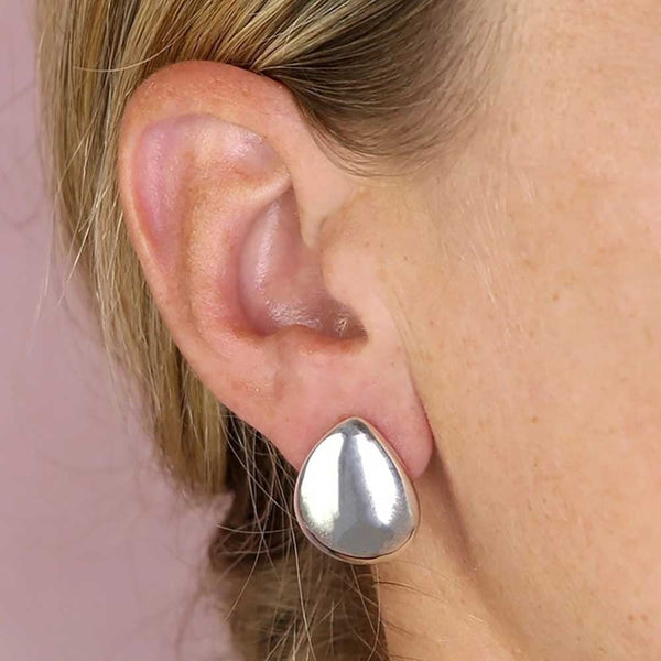 Francis & Gaye Sterling Silver Plain Puffed Pear Drop Earrings