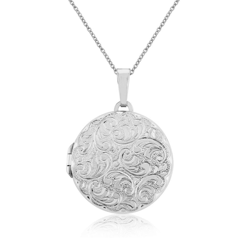 Francis & Gaye Sterling Silver Round Embossed Locket Necklace